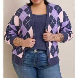 Torrid Size 3 3X Pink Purple Blue Argyle Grandpa Sweater Cardigan